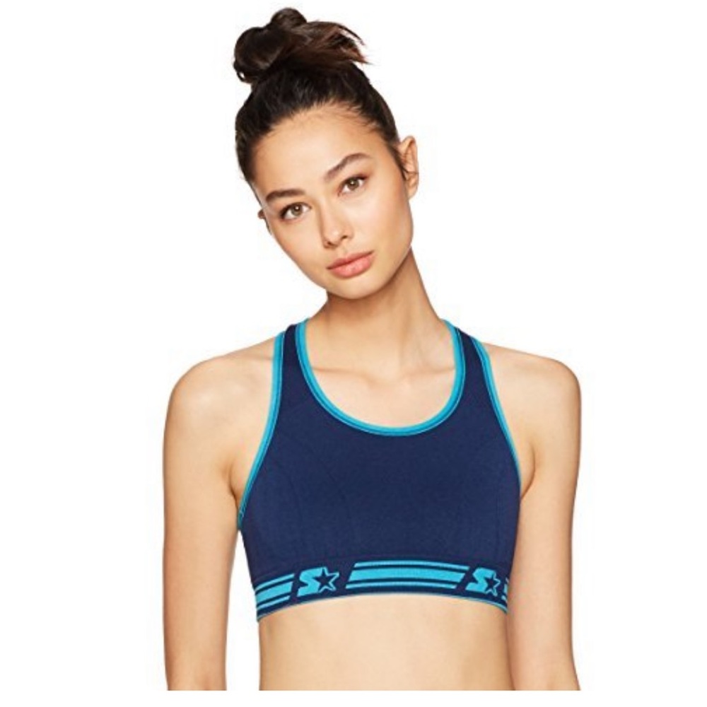 Starter Navy Bright Blue Reversible Seamless Racerback Sports Bra Size Medium